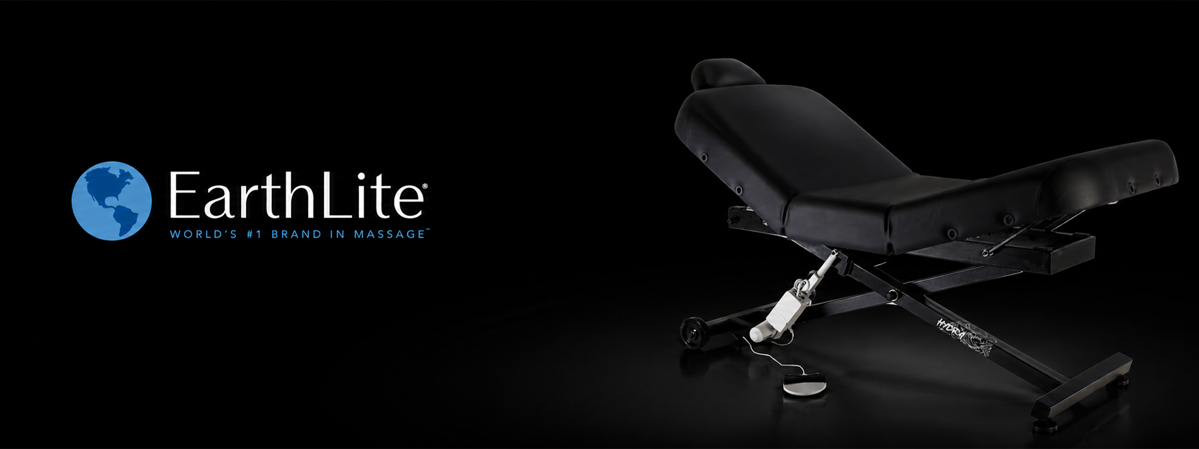 Earth lite massage table logo, globe and letters